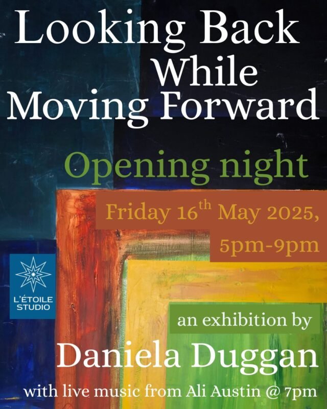 Looking back while looking forward exhibition poster